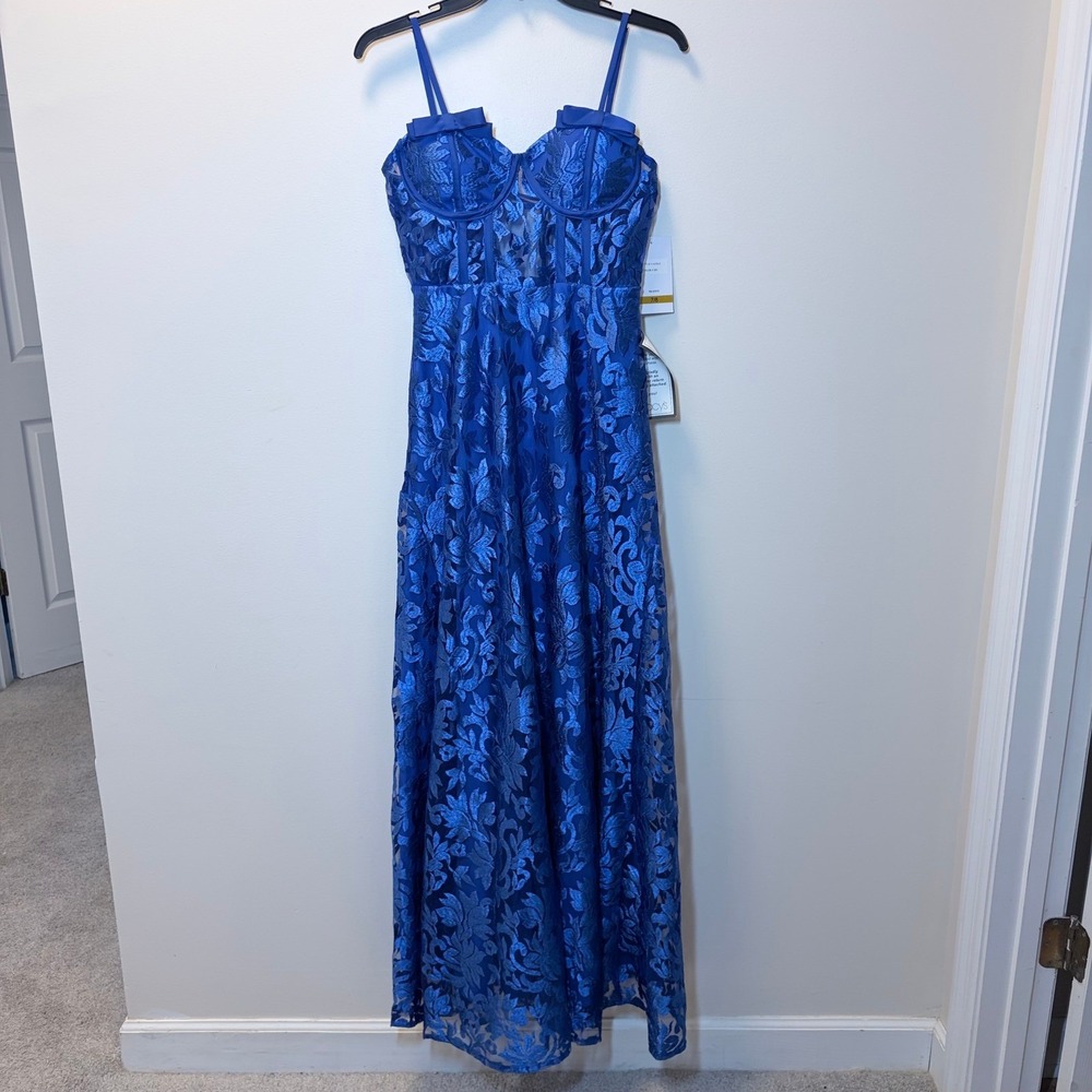 Violet Weekend Royal Blue Lace Corset Maxi Dress Junior 7/8 Prom Formal NWT